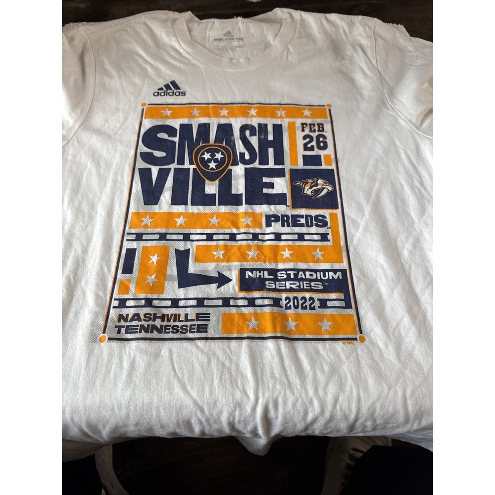 Adidas Nashville Predators Smashville White 2022 NHL Stadium Series T-Shirt Mens